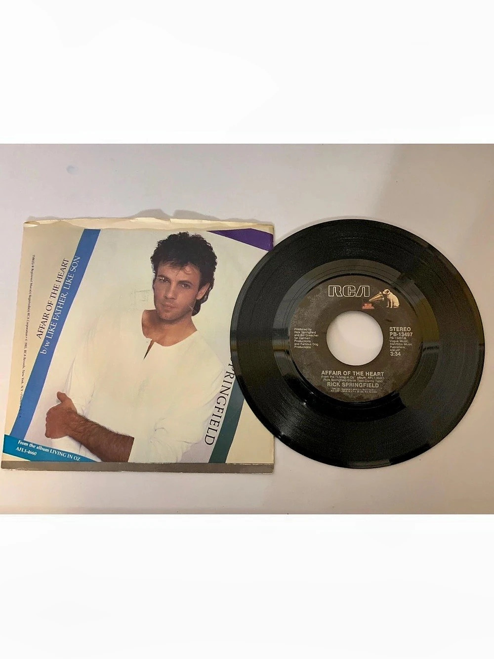 Rick Springfield Affair Of The Heart RCA 45RPM 7" Vinyl Record